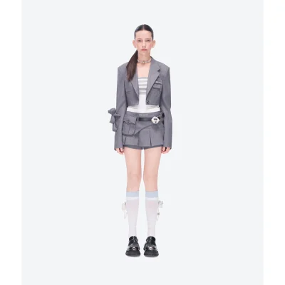 13DE MARZO Pocket Blazer Pleated Skirt Grey