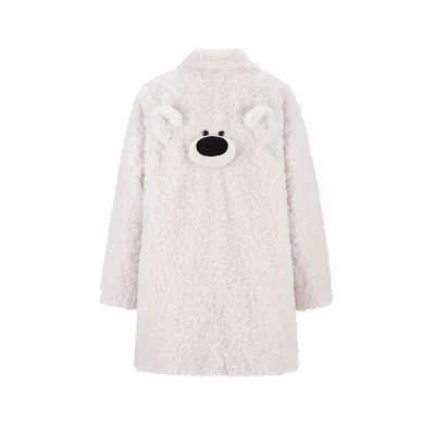 13DE MARZO Bear Fuzzy Long Coat Beige