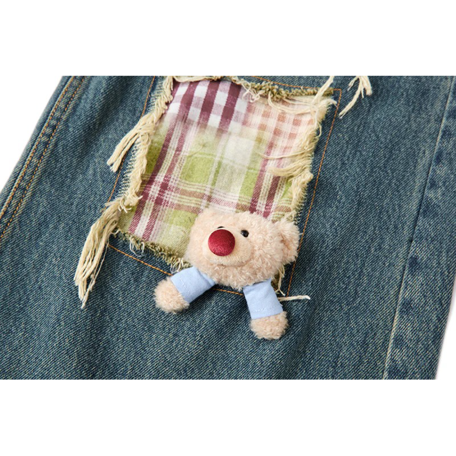 13DE MARZO Ripped Check Wide-Leg Trousers Blue - Image 5