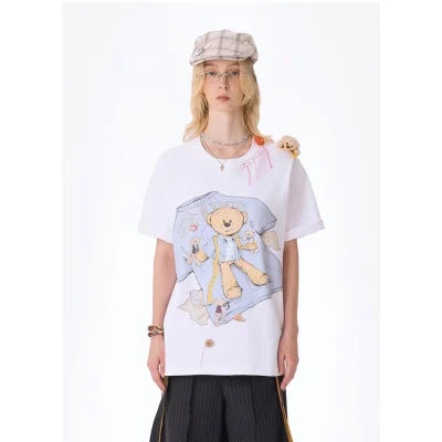 13DE MARZO Tailor Bear Printing T-shirt White