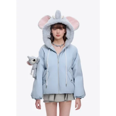 13DE MARZO Elephant Bear Puffer Jacket Blue