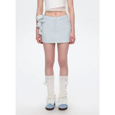 13DE MARZO Bear Lacy Denim Skirt Blue