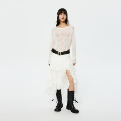REVAN Asymmetric Layered Tulle & Mesh Skirt White