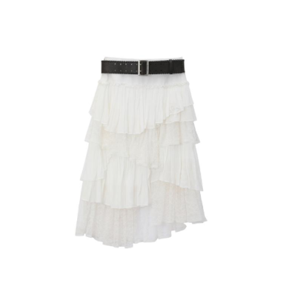 REVAN Asymmetric Layered Tulle & Mesh Skirt White