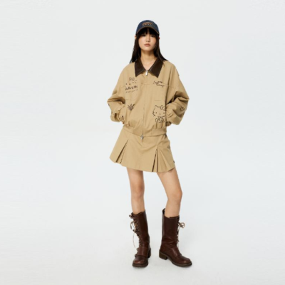 REVAN Khaki Pleated Utility Mini Skirt