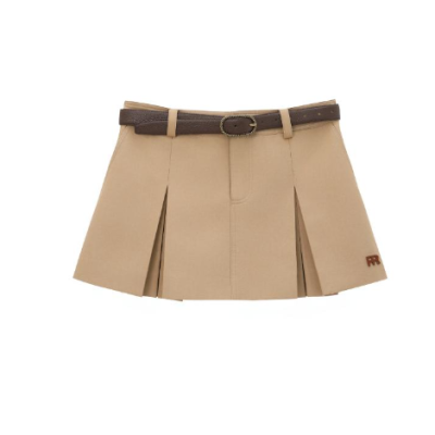 REVAN Khaki Pleated Utility Mini Skirt