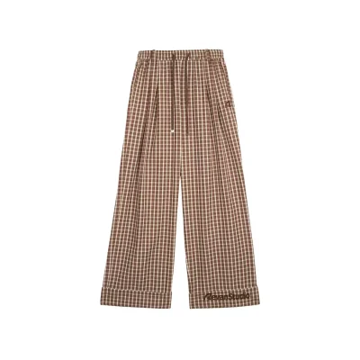 REVAN Retro Brown Plaid Drawstring Wide-Leg Pants