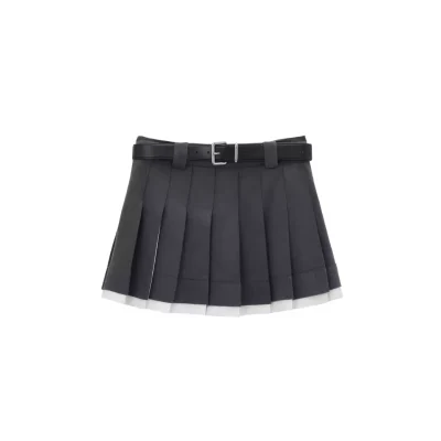 REVAN Black Pleated Mini Skirt with Grommet Belt