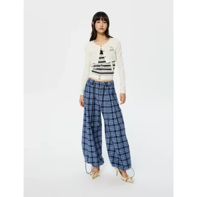 REVAN Slouchy Check Trousers Blue