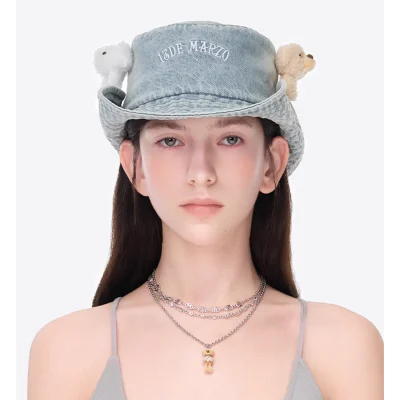 13DE MARZO Reversible Denim Bucket Hat Light Blue