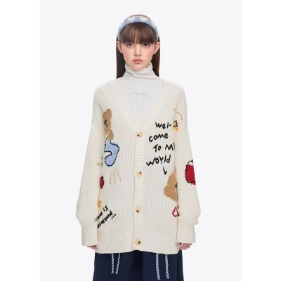 13DE MARZO Doozoo Doodles Cardigan White
