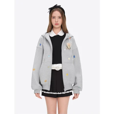 13DE MARZO Nutrition Breakfast Bear Hoodie Grey