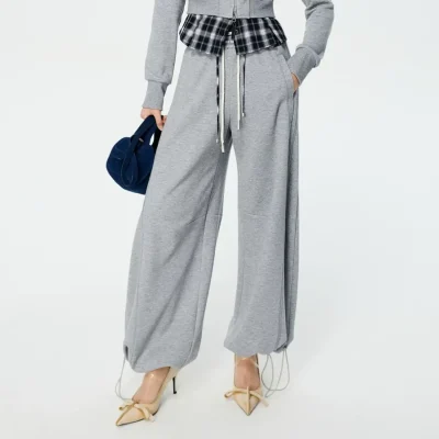 REVAN Grey Sweatpants with Contrast Plaid Waistband