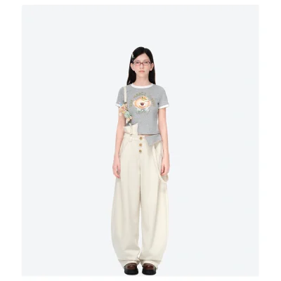 13DE MARZO Detachable Clown Bear Overall Beige