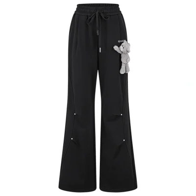 13DE MARZO Deconstructed Wide-Leg Sweatpants Black