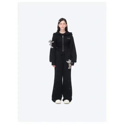 13DE MARZO Deconstructed Wide-Leg Sweatpants Black