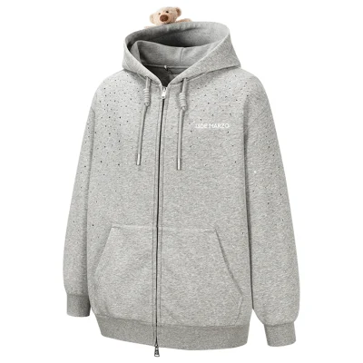 13DE MARZO Shine Logo Zip Hoodie Grey