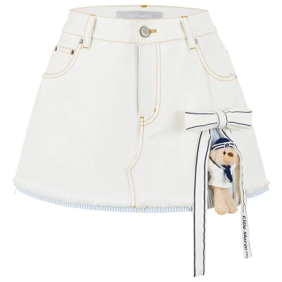13DE MARZO Sailor Bear Denim Skirt White