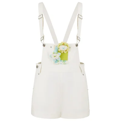 13DE MARZO Floral Doll Denim Overalls White