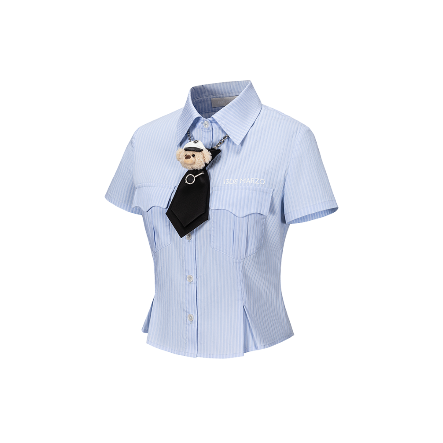13DE MARZO Bear Fitted Waist Shirt Blue fabric detail