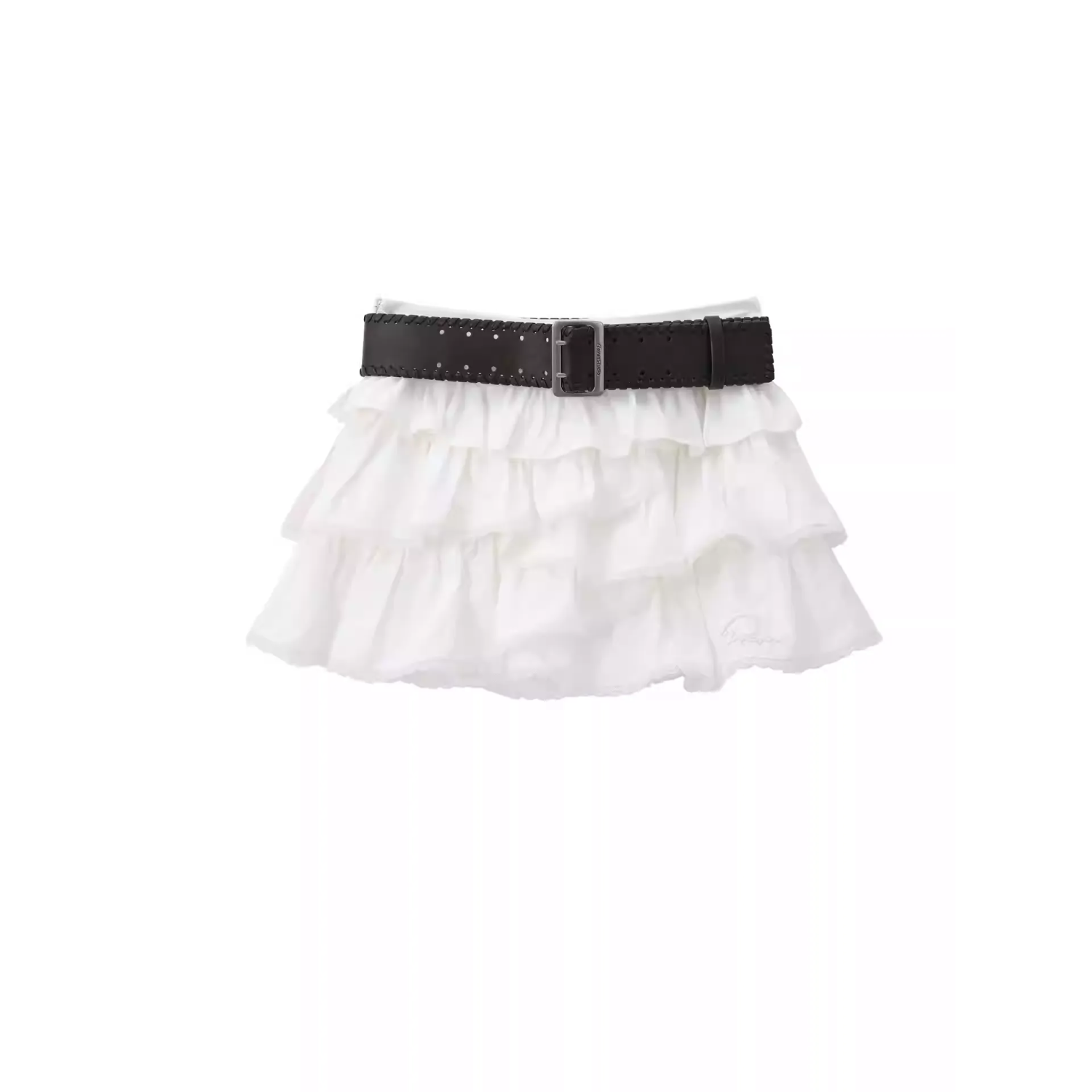REVAN Tiered Ruffle Mini Skirt White