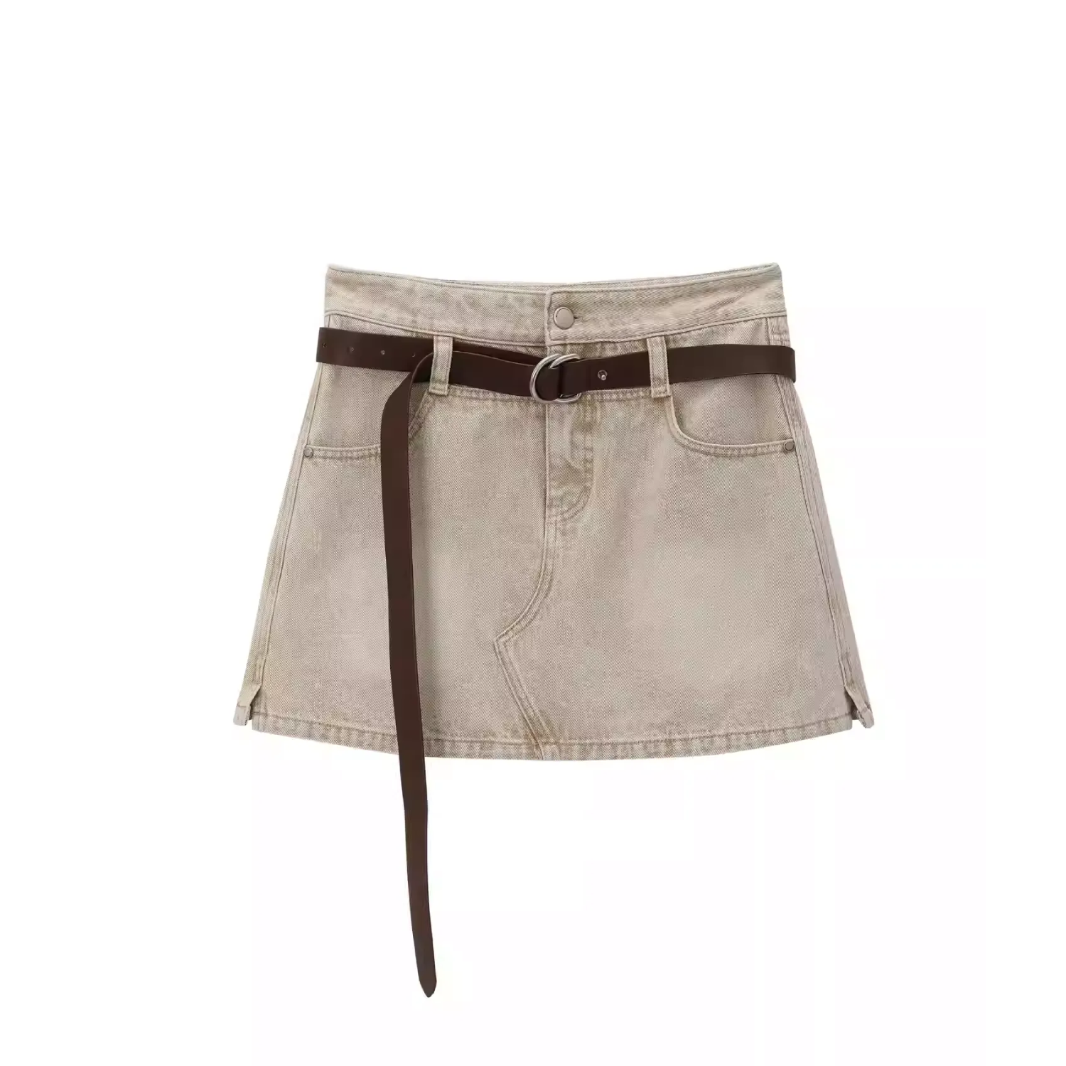 AVVENN Safari Belted Mini Skirt Beige