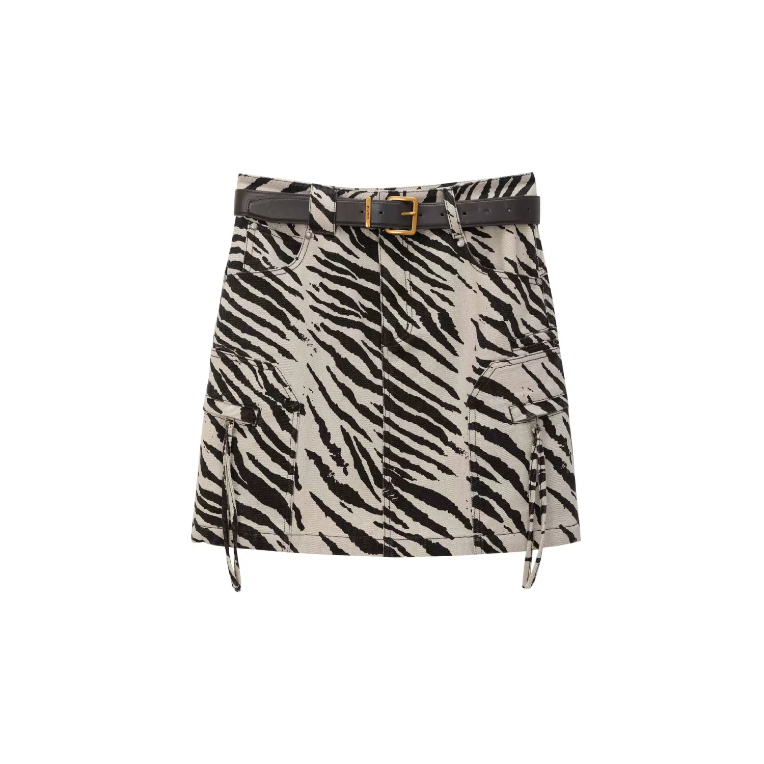 AVVENN Zebra Print Ruched Denim Mini Skirt