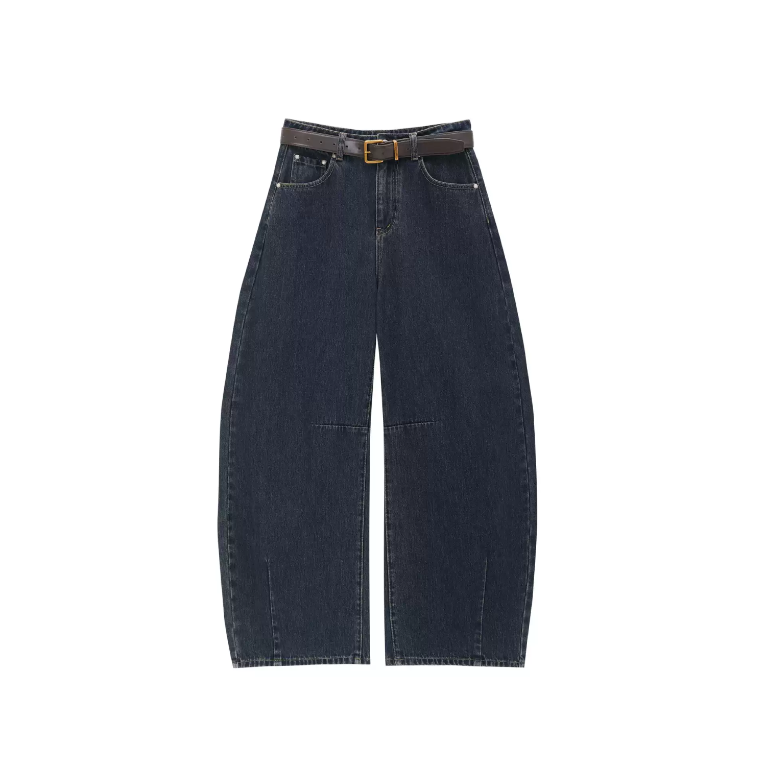 AVVENN Belted Dark Wash Wide-Leg Jeans Navy Blue