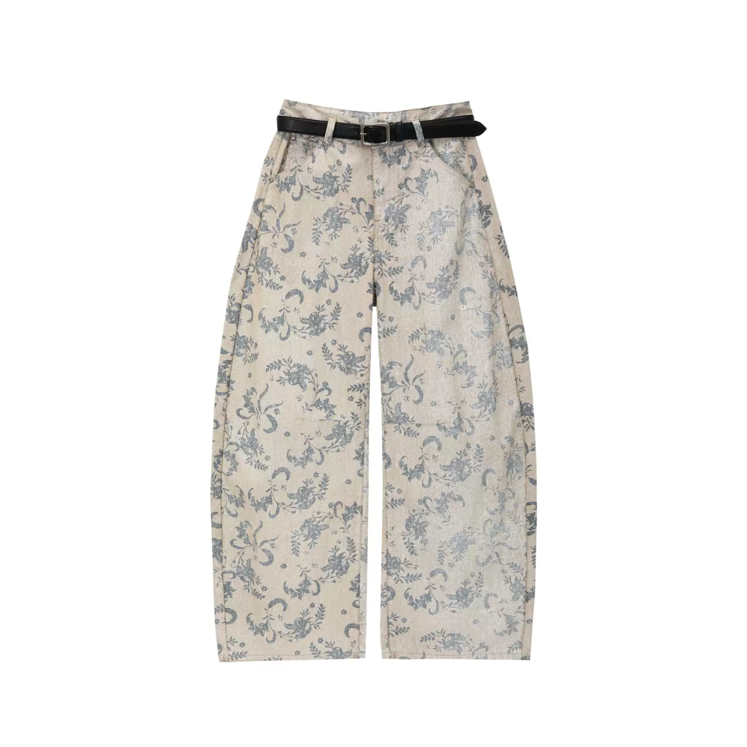 AVVENN Botanical Print Belted Wide-Leg Jeans