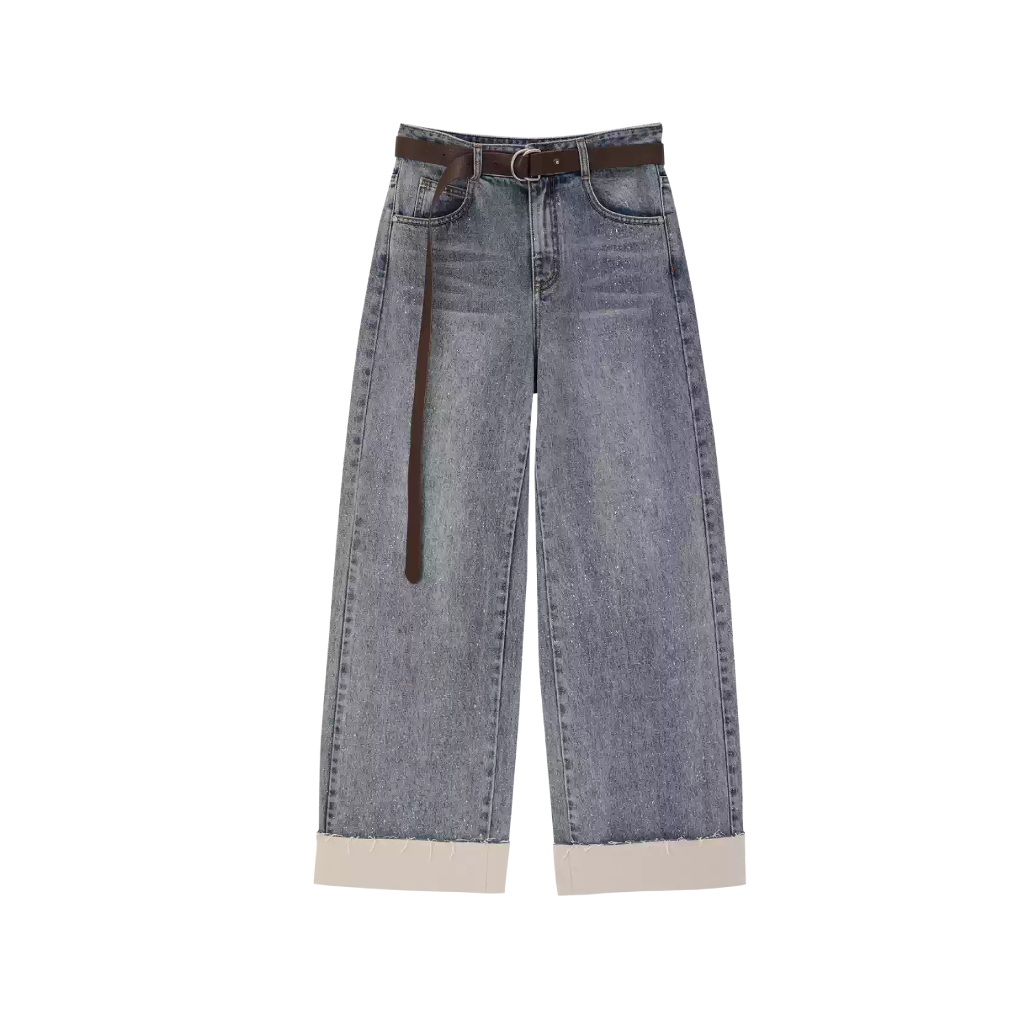 AVVENN Silver Foil Deep Cuff Straight Jeans