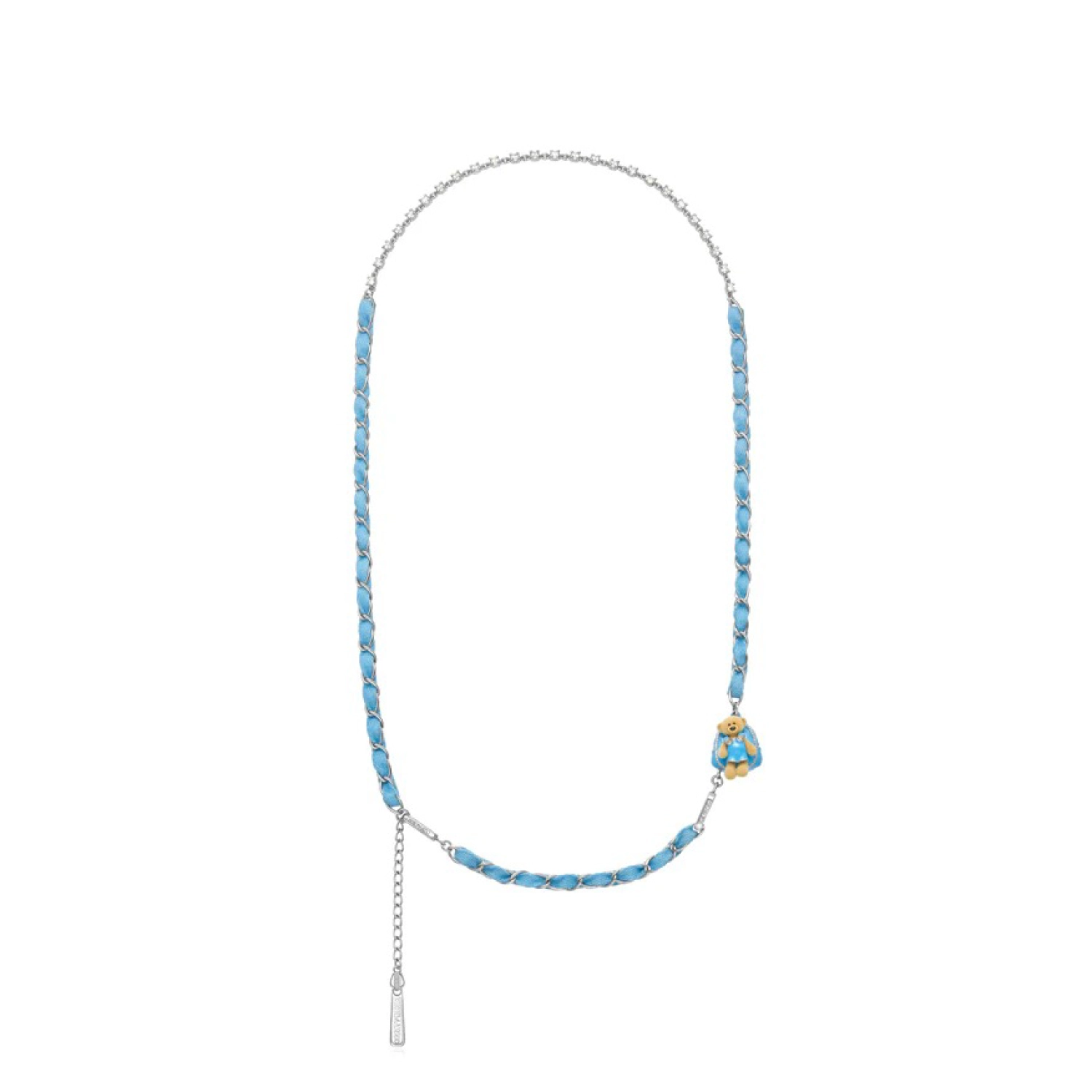 13DE MARZO Bear Denim Backpack Necklace Silver