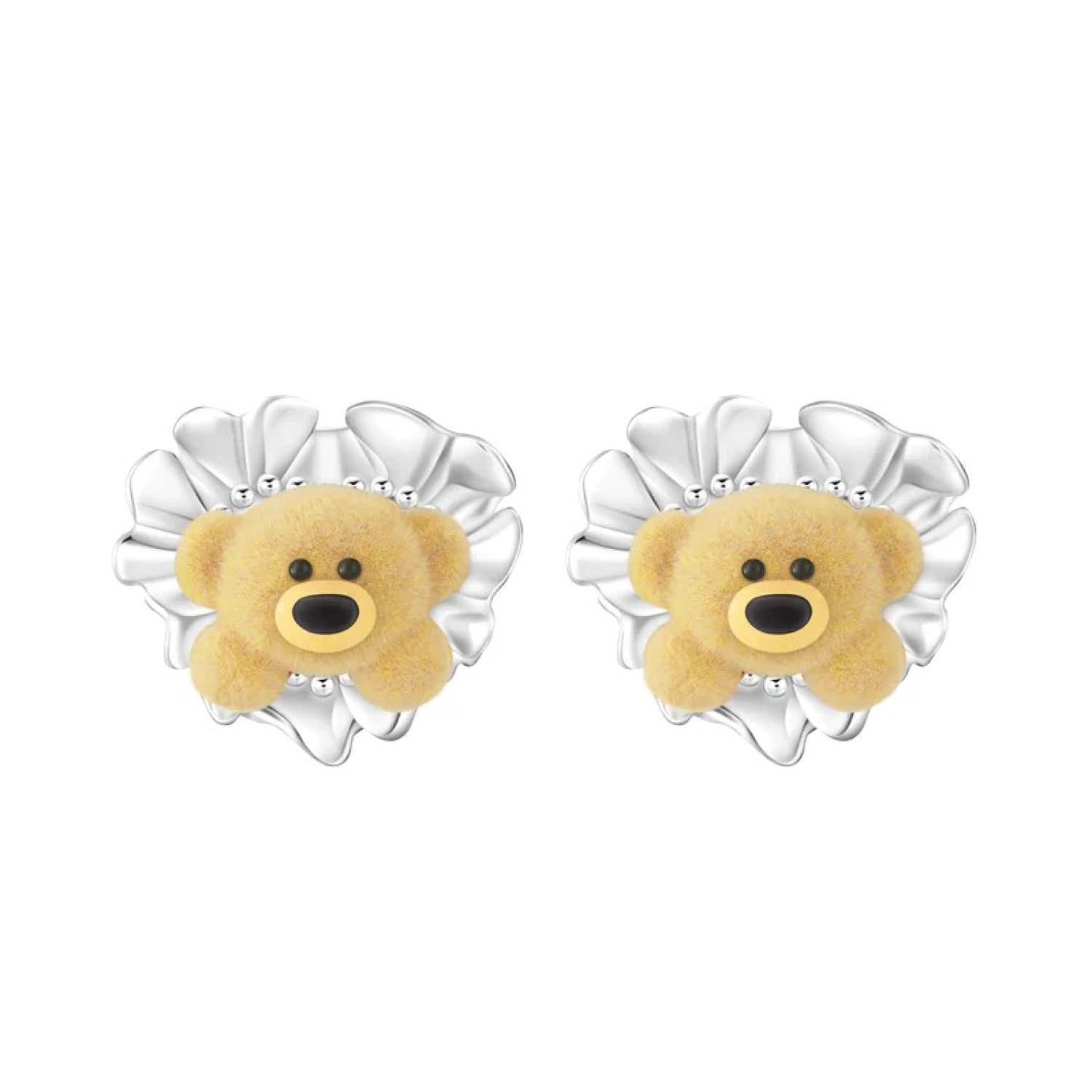 13DE MARZO Bear Pearl Bow Ear Stud Silver