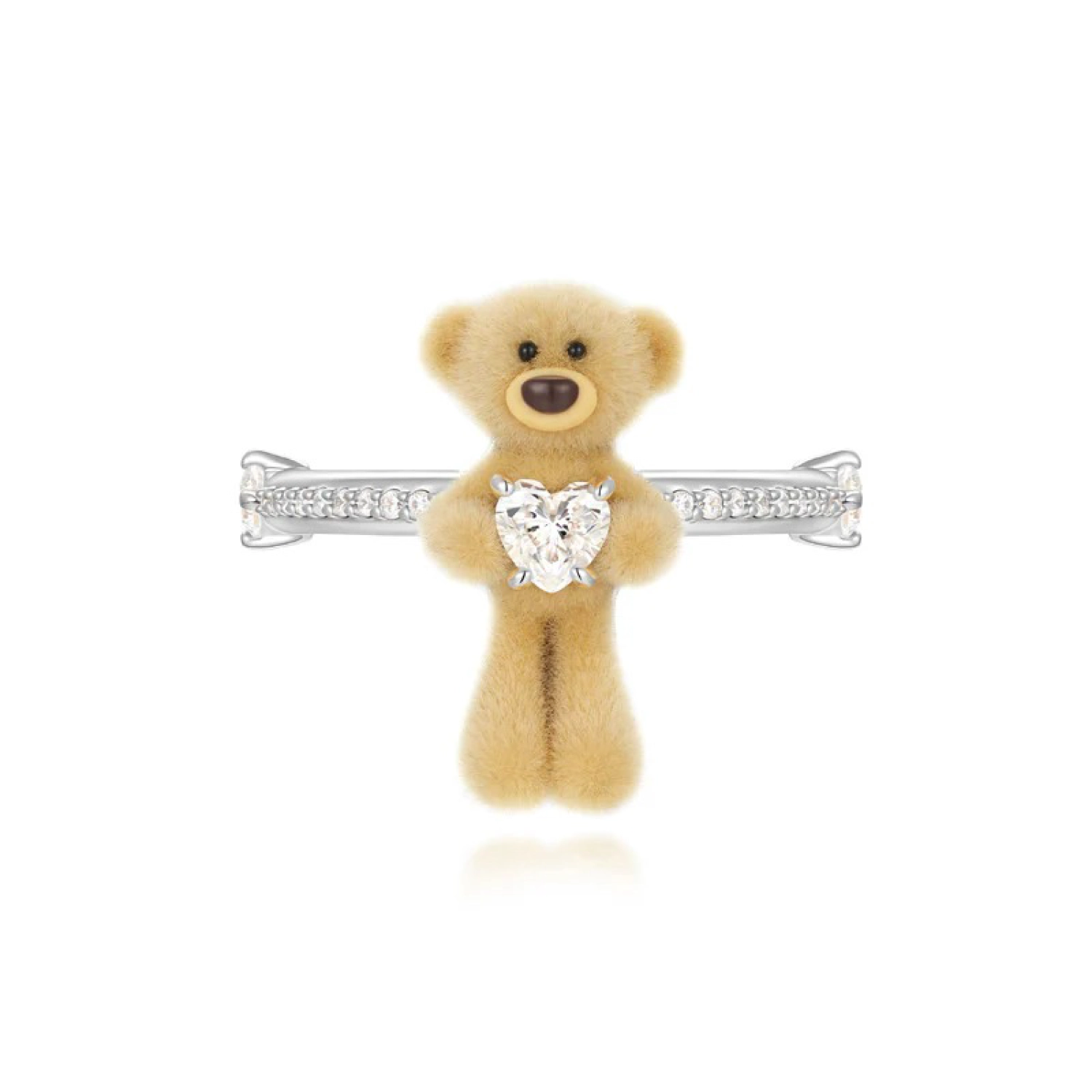 13DE MARZO Bear Hug Heart Thin Ring Silver