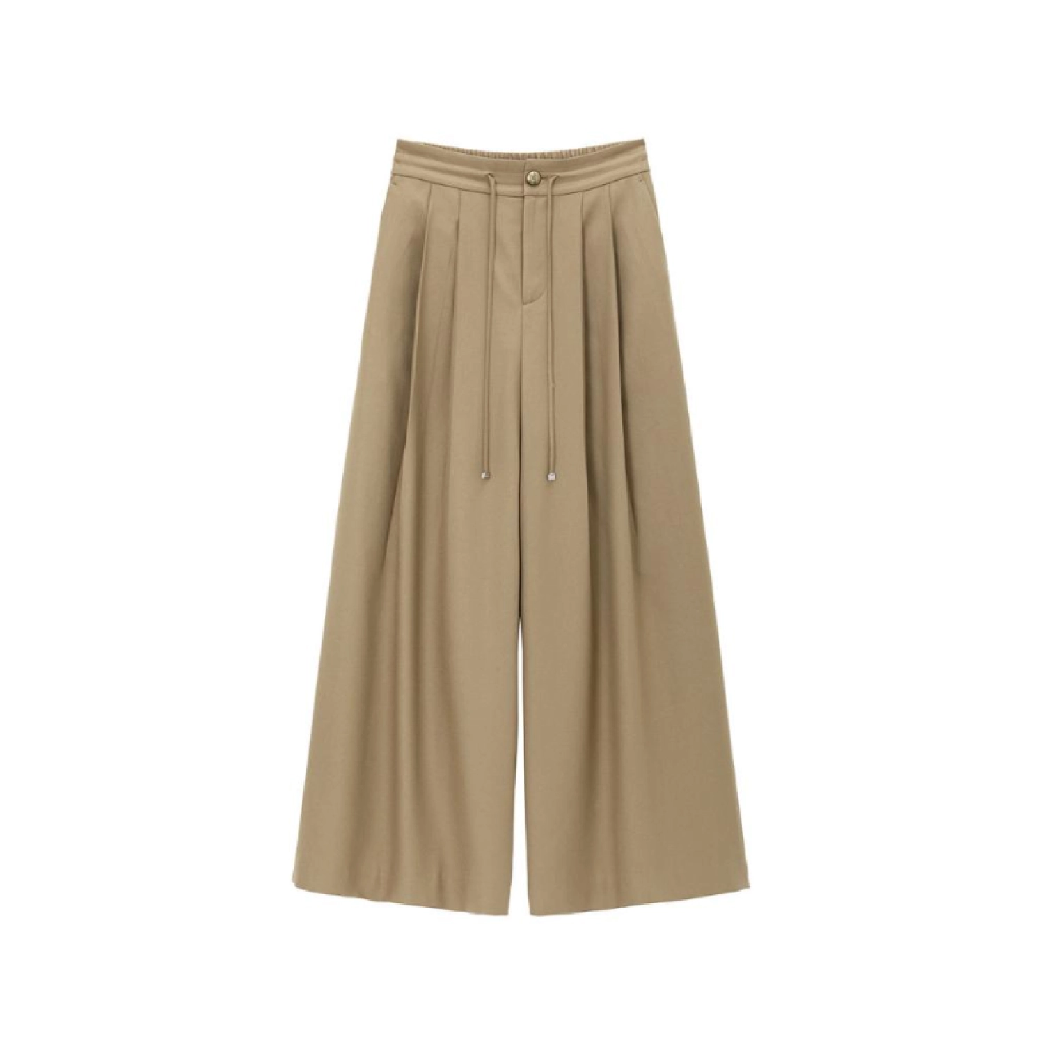 REVAN Asymmetrical Waist Wide-Leg Trousers Khaki