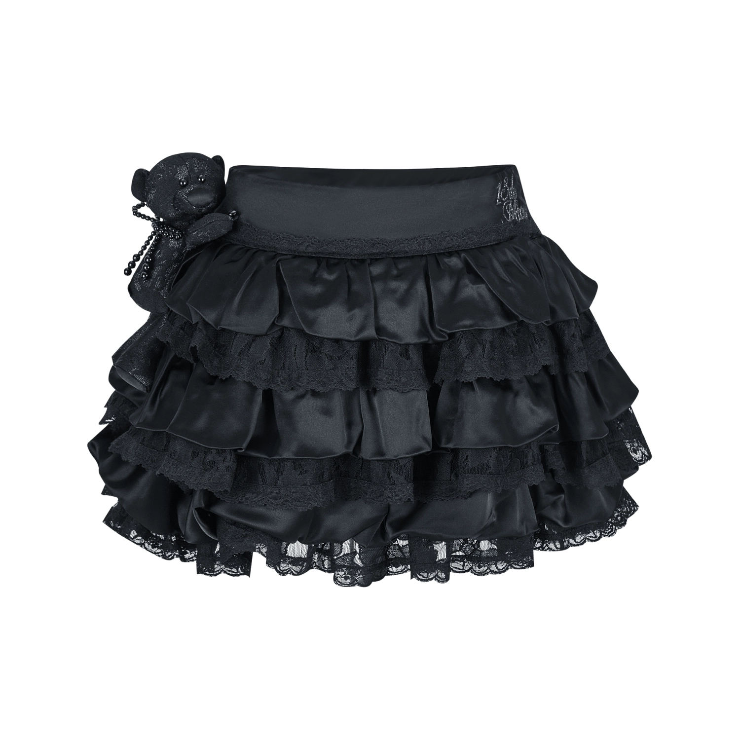 13DE MARZO Bear Lacy Bud Skirt Black