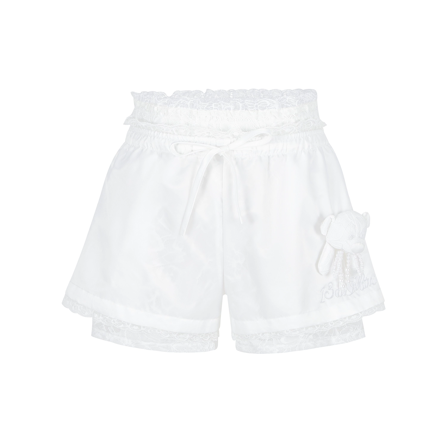 13DE MARZO Bear Lacy Bowknot Shorts White