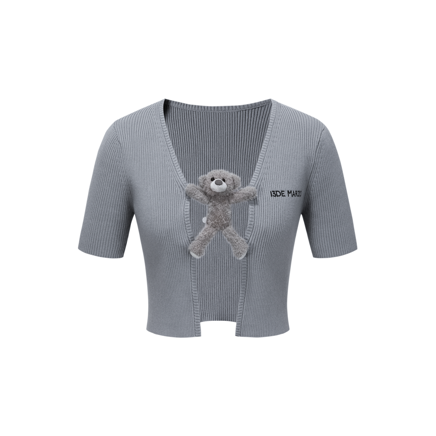 13DE MARZO Bear Buckle Thin Cardigan Grey