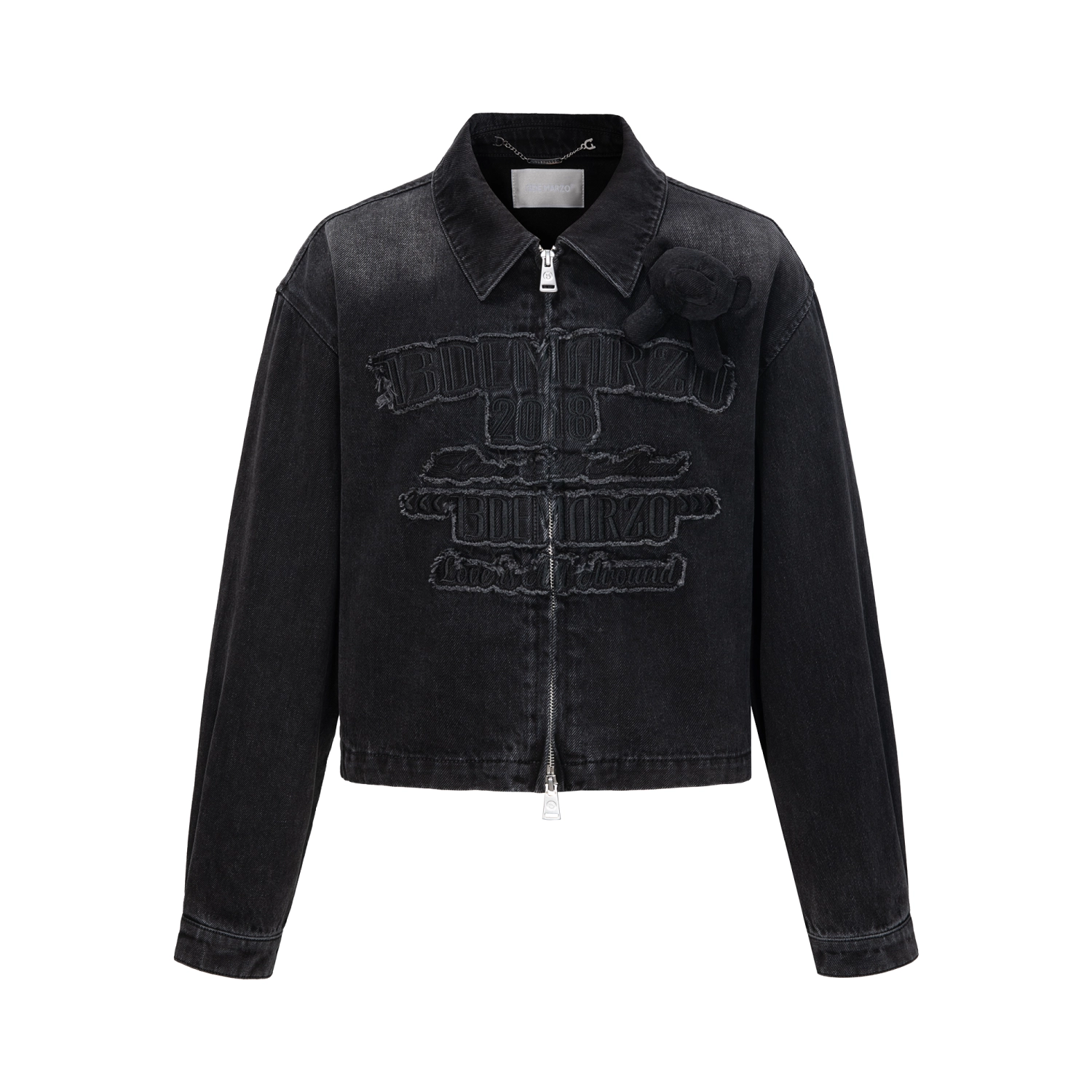 13DE MARZO Denim Frayed Embroidered Jacket Black