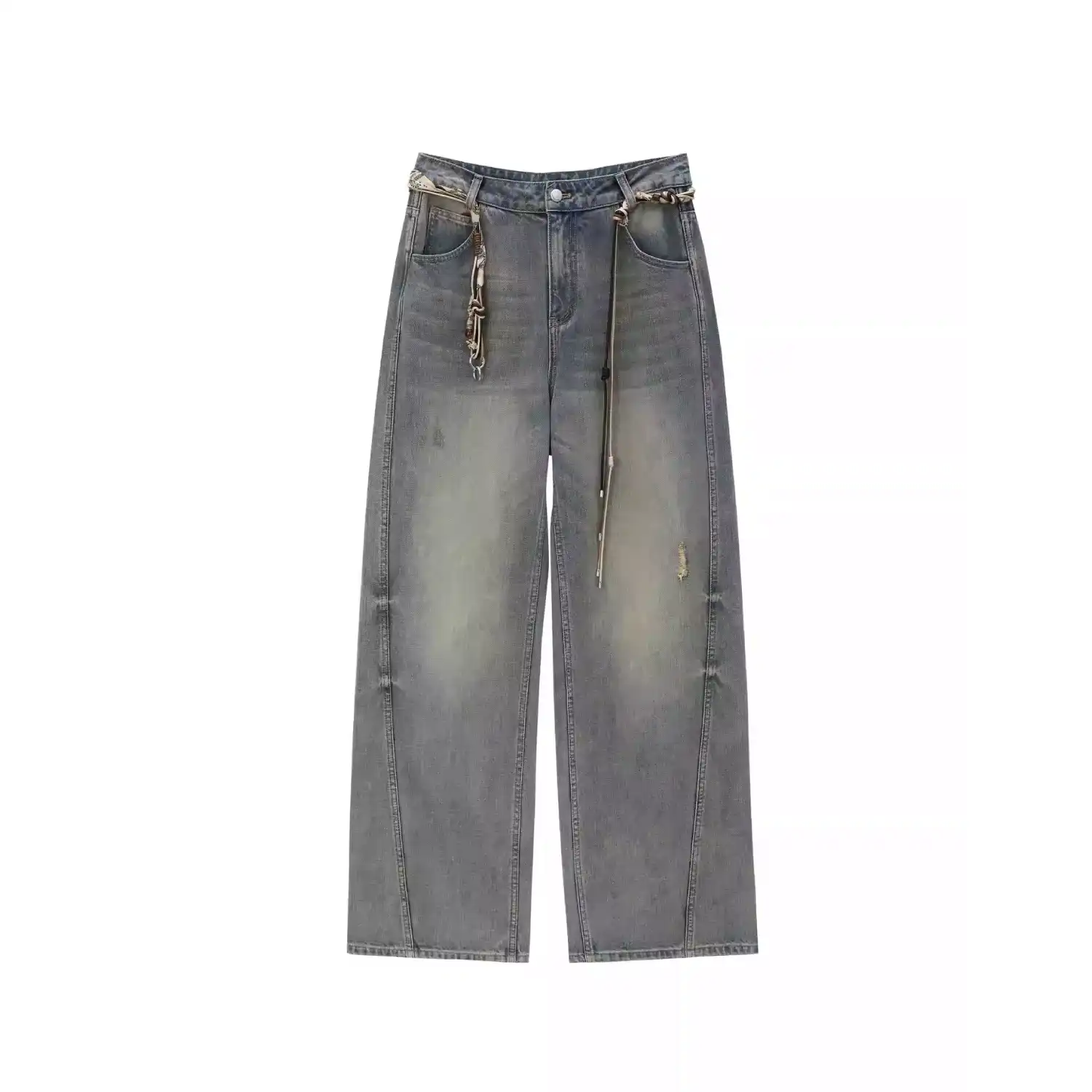 AVVENN Textured Slub Twill Straight-Leg Jeans with Chain