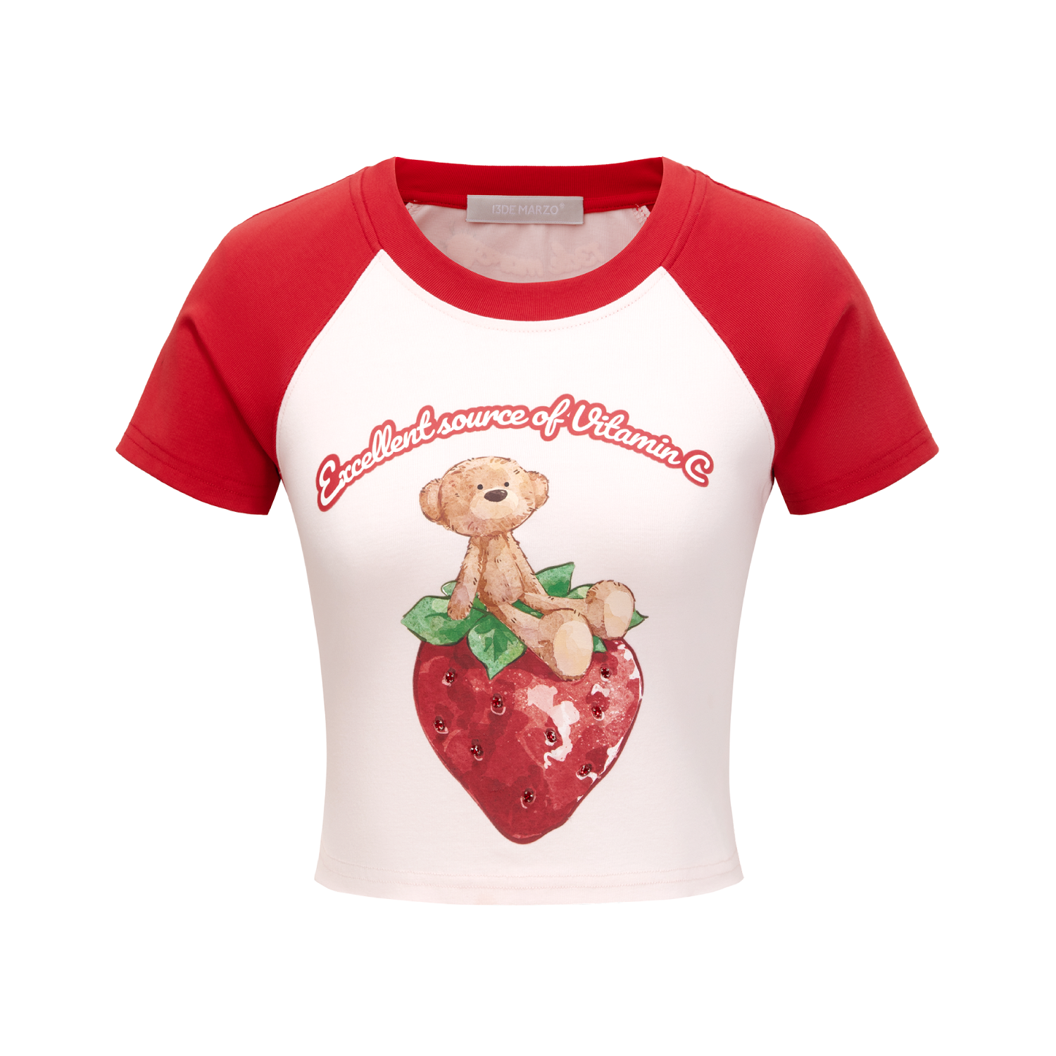 13DE MARZO Fruit Raglan Cropped-Top Red