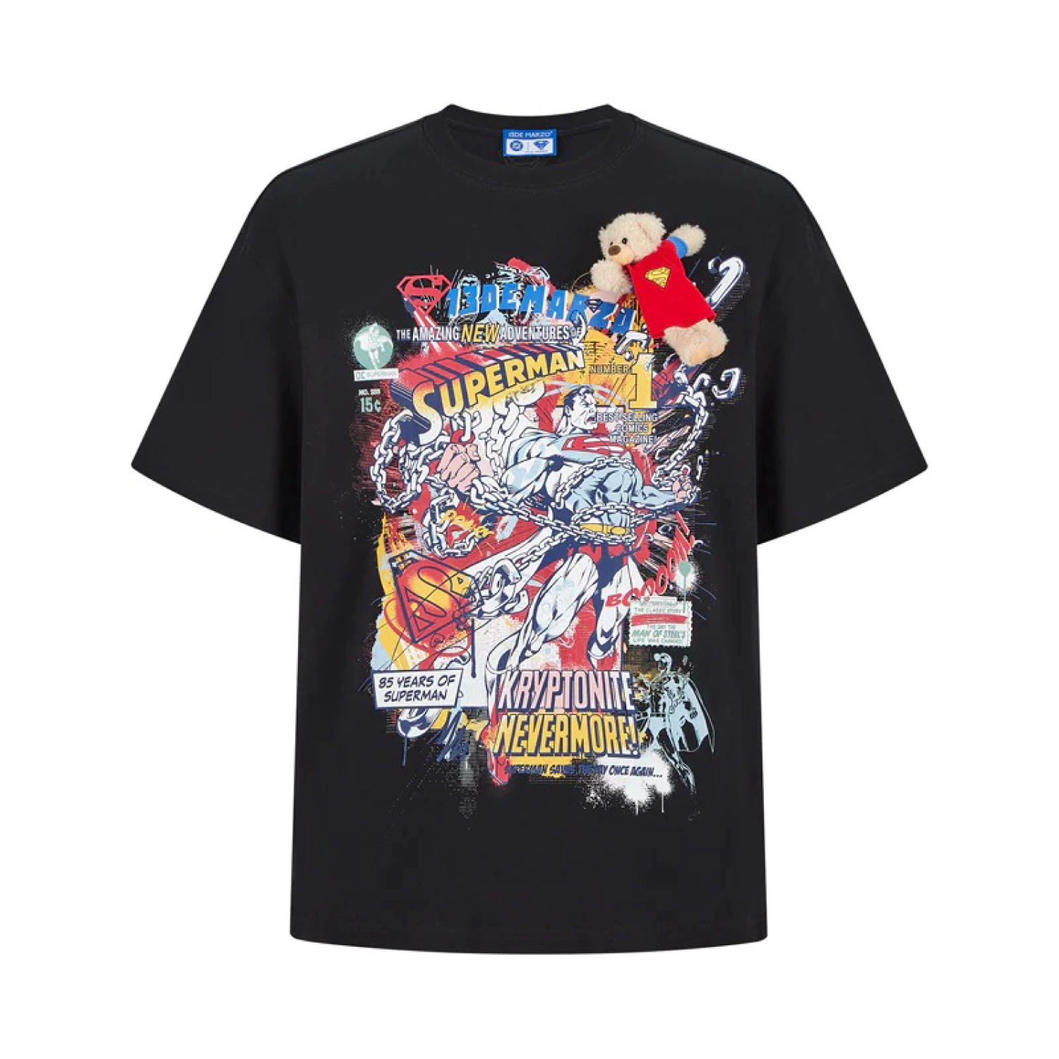 13DE MARZO Superman Bear Illustrated T-shirt Black