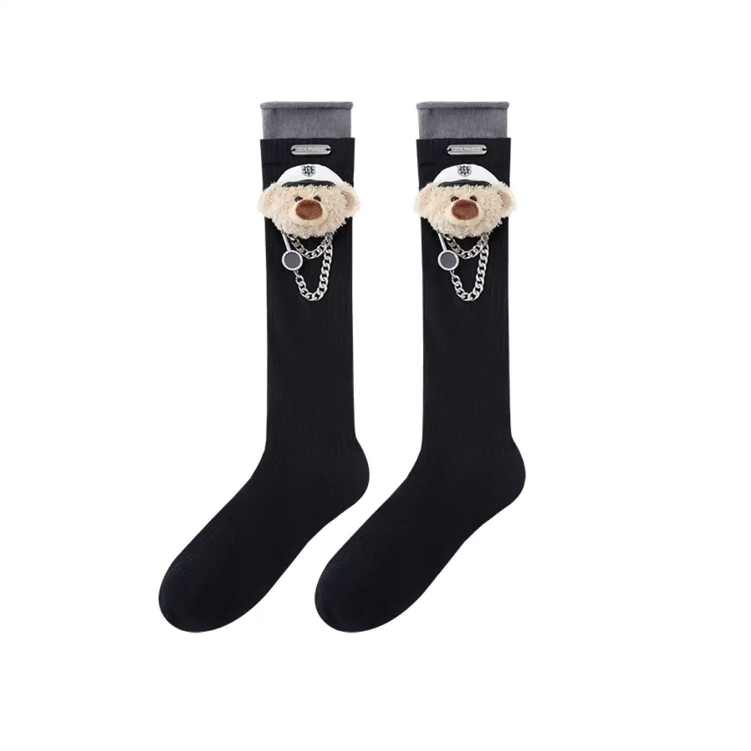 13DE MARZO Double-Layer Contrast Crew Socks Navy Blue