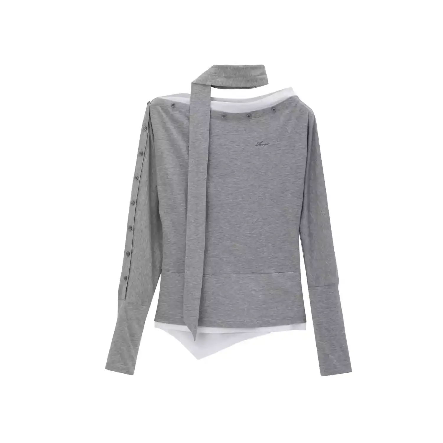 AVVENN Grey Asymmetric Cut-Out Top with Scarf Tie