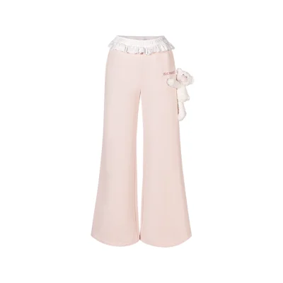 13DE MARZO Lace Edge Sweatpants Pink