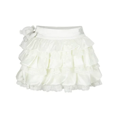 13DE MARZO Bear Lacy Bud Skirt White