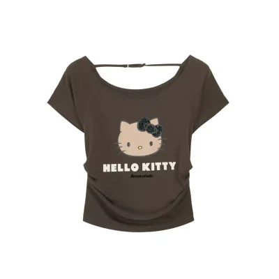 REVAN x Hello Kitty Tan Kitty Off-Shoulder Tee Brown