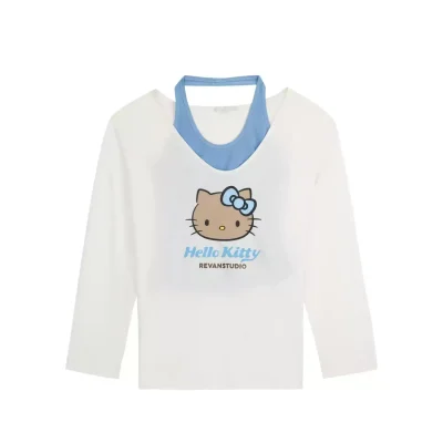 REVAN x Hello Kitty Layered Halter Tan Kitty Top White Blue