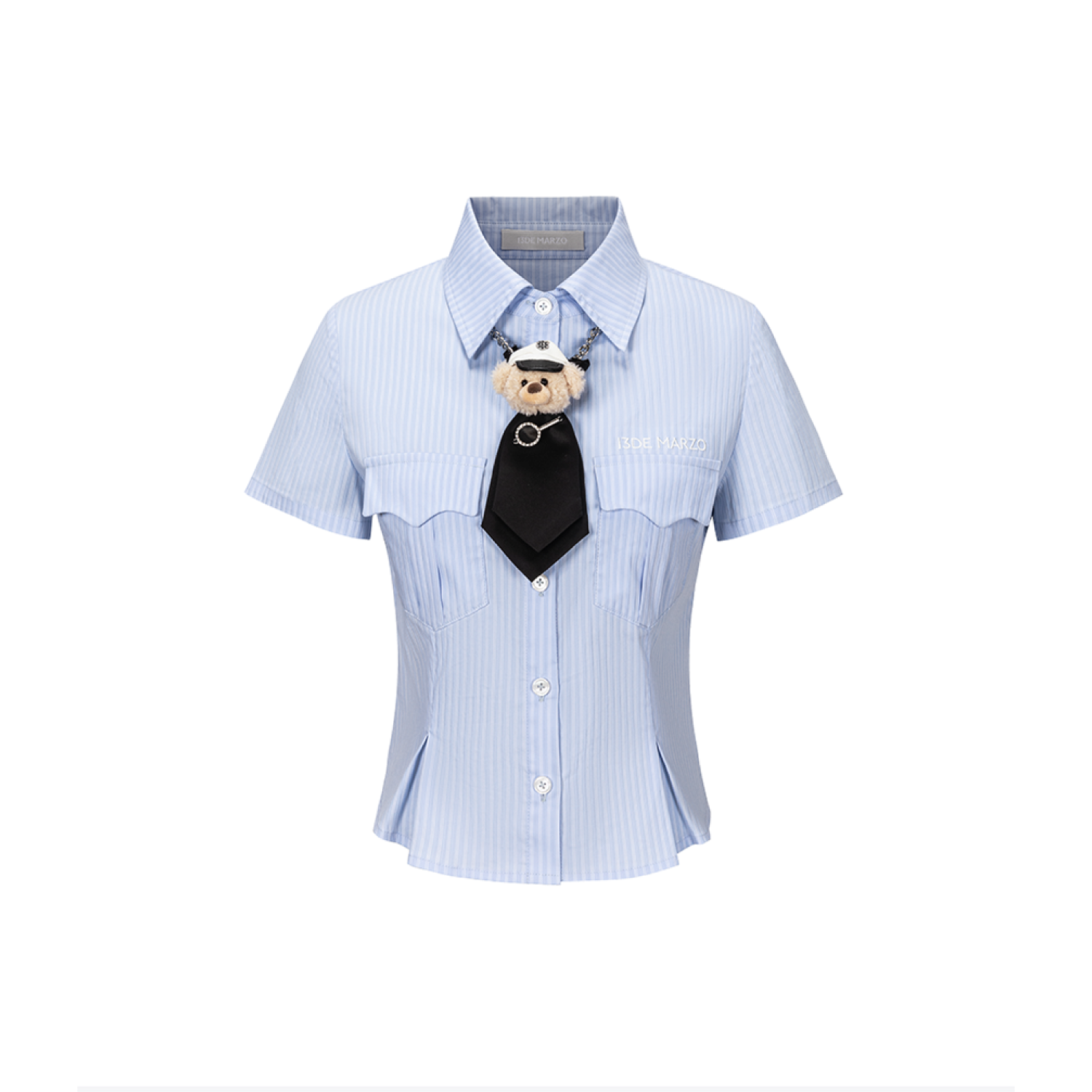 13DE MARZO Bear Fitted Waist Shirt Blue