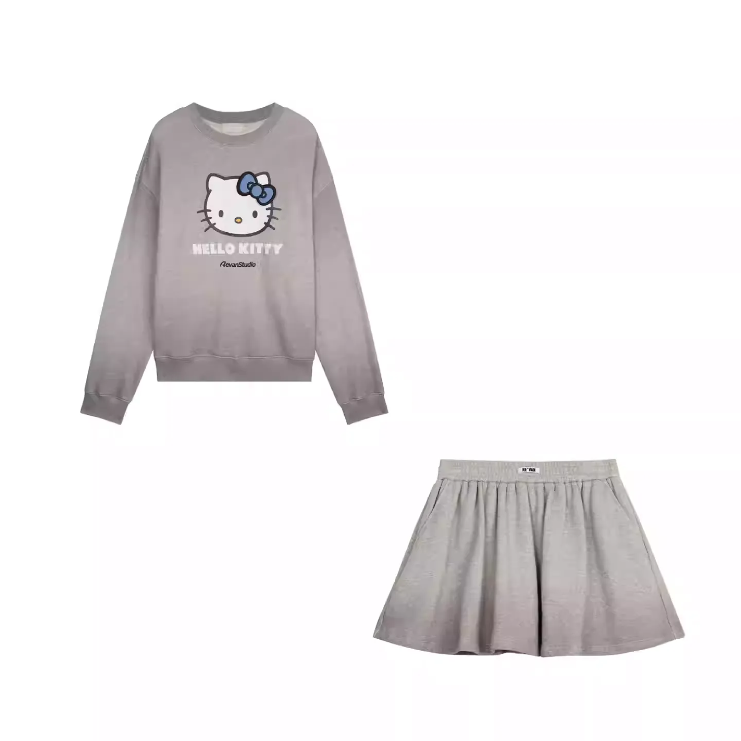 REVAN x Hello Kitty Grey Sweatshirt & Skirt Set