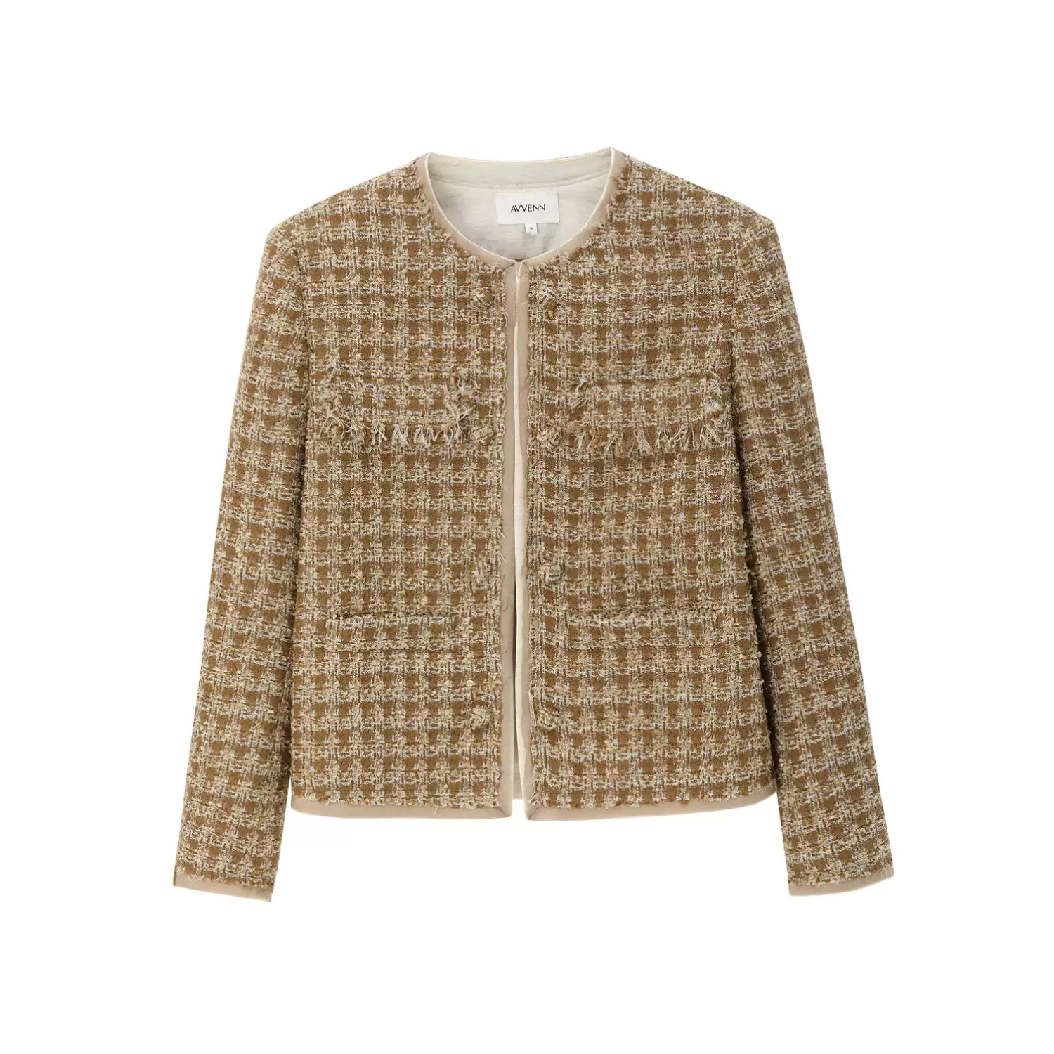 AVVENN Golden Tweed Cropped Jacket
